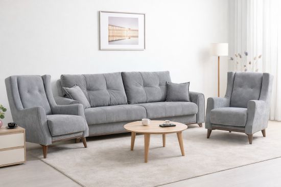 Հավաքածու բազմոց-բազկաթոռ NIK-Mebel PLIMUT ТД  377 Романс грей, Марвел шоколад к/з - 29240