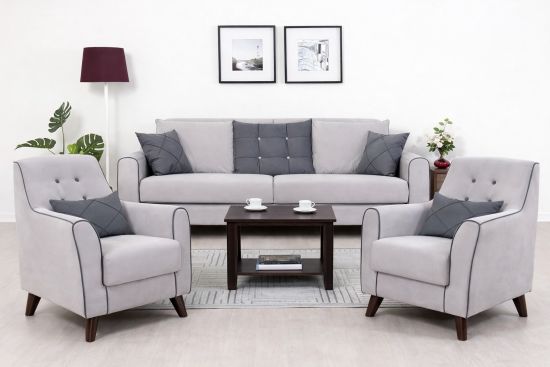 Հավաքածու բազմոց + 2 բազկաթոռ NIK FRENCIS  ТК 264 Амиго эш* (светло-серый) - 29238